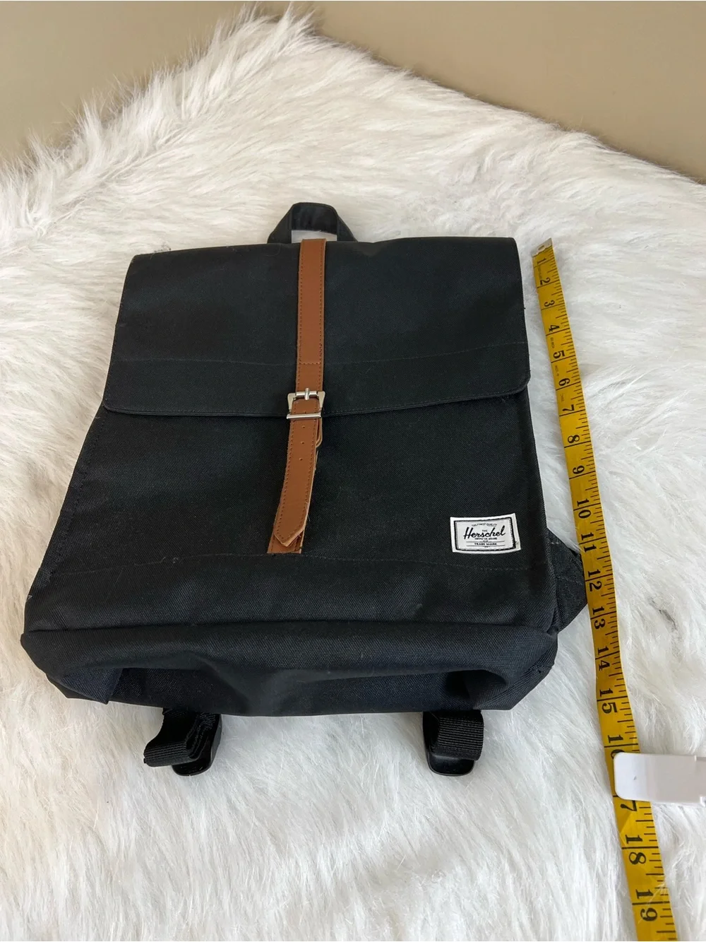 Herschel Supply Company Black Canvas city Backpack Brown Leather Strap